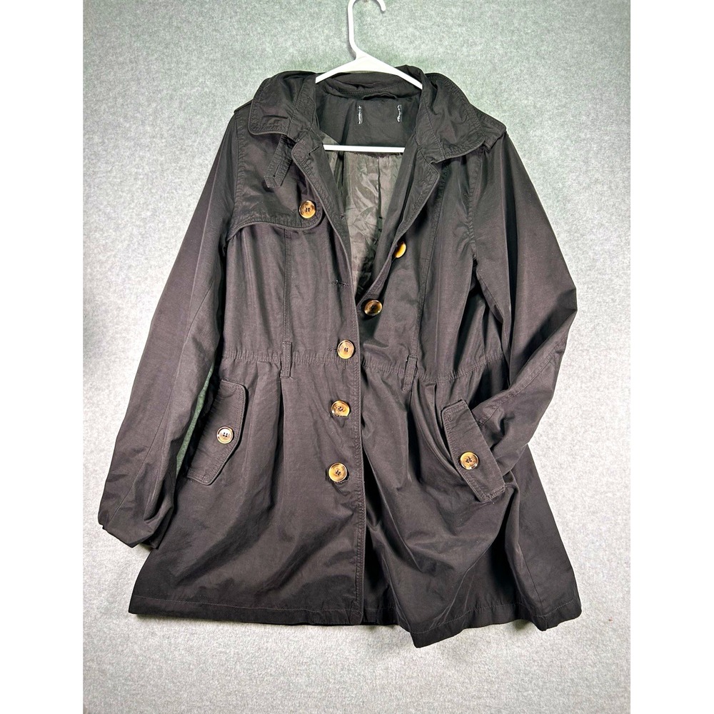 Stain* Forever 21 Trench Coat Women XS Black Lined Mid-Length Button Pocket
